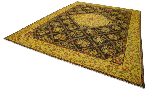Persian Yellow Classic Cotton Wool Handmade Area Rug 9'7'' x 13'3''