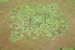 Handmade Area Rug – Persian Classic Green Wool Cotton Vintage Carpet 6'11''x10'2''