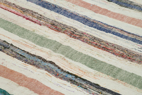 Chaput Kilim White Striped Cotton Wool Handmade Area Rug 5'8'' x 9'6''