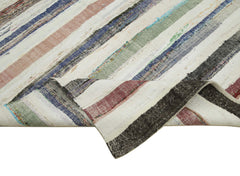 Chaput Kilim White Striped Cotton Wool Handmade Area Rug 5'8'' x 9'6''