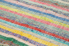 Handmade Area Rug – Blue Striped Kilim Cotton Wool Vintage Turkish Carpet 5'6''x10'4''