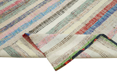 Handmade Area Rug – Blue Striped Kilim Cotton Wool Vintage Turkish Carpet 5'6''x10'4''