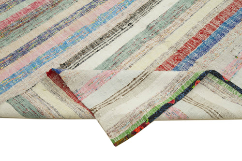 Handmade Area Rug – Blue Striped Kilim Cotton Wool Vintage Turkish Carpet 5'6''x10'4''