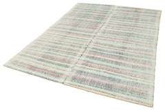 Chaput Kilim Turquoise Striped Cotton Wool Handmade Area Rug 6'5'' x 9'0''