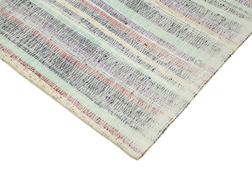 Chaput Kilim Turquoise Striped Cotton Wool Handmade Area Rug 6'5'' x 9'0''