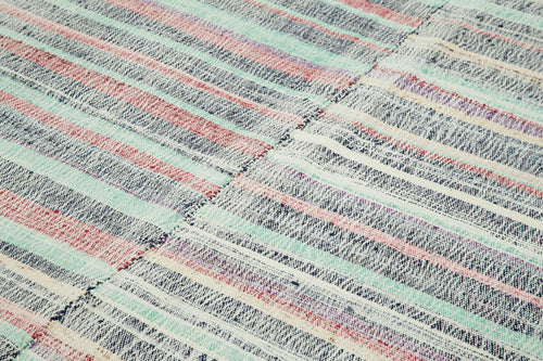 Chaput Kilim Turquoise Striped Cotton Wool Handmade Area Rug 6'5'' x 9'0''