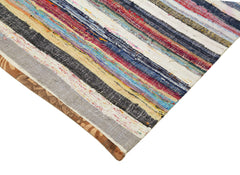 Chaput Kilim White Striped Cotton Wool Handmade Area Rug 5'9'' x 11'1''