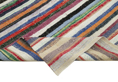 Chaput Kilim White Striped Cotton Wool Handmade Area Rug 5'9'' x 11'1''