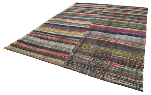 Chaput Kilim Brown Striped Cotton Wool Handmade Area Rug 9'3'' x 12'4''