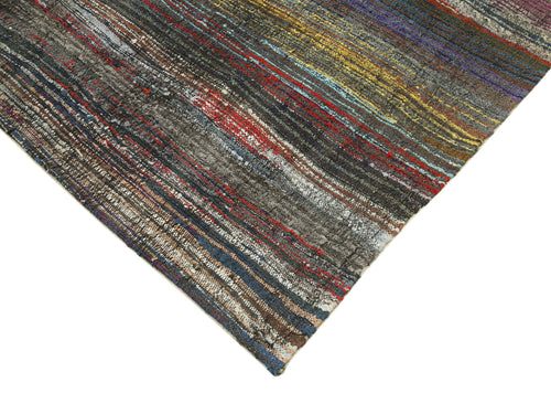 Chaput Kilim Brown Striped Cotton Wool Handmade Area Rug 9'3'' x 12'4''