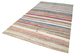 Chaput Kilim Beige Striped Cotton Wool Handmade Area Rug 5'8'' x 10'3''