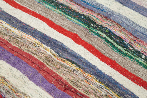 Chaput Kilim Beige Striped Cotton Wool Handmade Area Rug 5'8'' x 10'3''