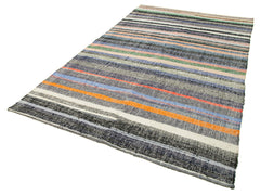 Handmade Area Rug – Vintage Kilim Rug Grey Striped Cotton Wool Carpet 6'1''x10'4''