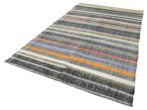 Handmade Area Rug – Vintage Kilim Rug Grey Striped Cotton Wool Carpet 6'1''x10'4''