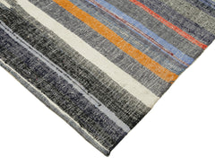 Handmade Area Rug – Vintage Kilim Rug Grey Striped Cotton Wool Carpet 6'1''x10'4''
