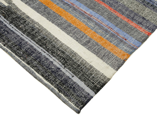 Handmade Area Rug – Vintage Kilim Rug Grey Striped Cotton Wool Carpet 6'1''x10'4''
