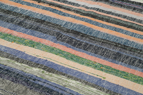 Handmade Area Rug – Vintage Kilim Rug Grey Striped Cotton Wool Carpet 6'1''x10'4''