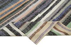 Handmade Area Rug – Vintage Kilim Rug Grey Striped Cotton Wool Carpet 6'1''x10'4''