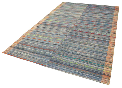 Chaput Kilim Purple Striped Cotton Wool Handmade Area Rug 6'0'' x 9'8''