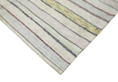 Chaput Kilim White Striped Cotton Wool Handmade Area Rug 6'1'' x 10'2''