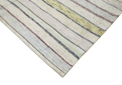 Chaput Kilim White Striped Cotton Wool Handmade Area Rug 6'1'' x 10'2''