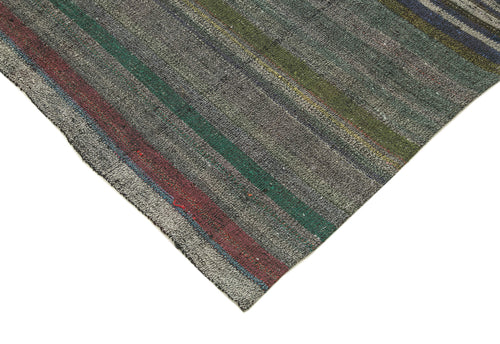 Handmade Area Rug - Grey Striped Kilim Cotton Wool Rug 6'x9' Vintage Turkish