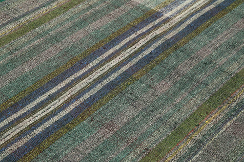 Handmade Area Rug - Grey Striped Kilim Cotton Wool Rug 6'x9' Vintage Turkish