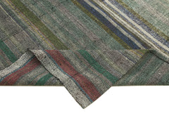 Handmade Area Rug - Grey Striped Kilim Cotton Wool Rug 6'x9' Vintage Turkish