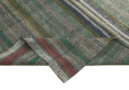Handmade Area Rug - Grey Striped Kilim Cotton Wool Rug 6'x9' Vintage Turkish