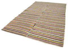 Chaput Kilim Brown Striped Cotton Wool Handmade Area Rug 6'4'' x 10'0''