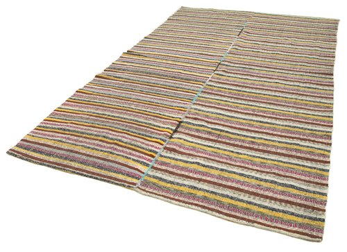 Chaput Kilim Brown Striped Cotton Wool Handmade Area Rug 6'4'' x 10'0''