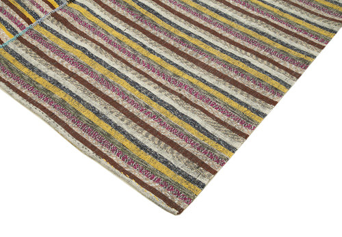 Chaput Kilim Brown Striped Cotton Wool Handmade Area Rug 6'4'' x 10'0''