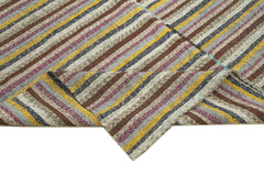 Chaput Kilim Brown Striped Cotton Wool Handmade Area Rug 6'4'' x 10'0''