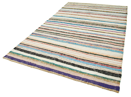 Chaput Kilim Beige Striped Cotton Wool Handmade Area Rug 6'0'' x 10'0''