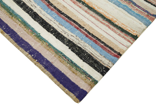 Chaput Kilim Beige Striped Cotton Wool Handmade Area Rug 6'0'' x 10'0''
