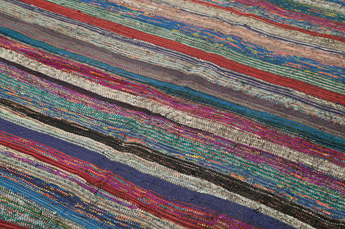 Chaput Kilim White Striped Cotton Wool Handmade Area Rug 5'8'' x 8'0''