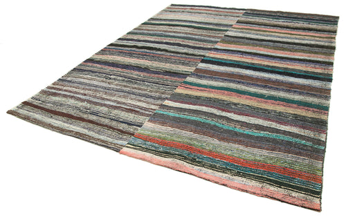 Chaput Kilim White Striped Cotton Wool Handmade Area Rug 8'6'' x 11'3''