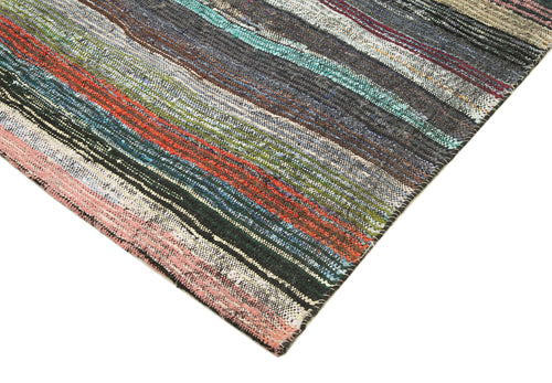 Chaput Kilim White Striped Cotton Wool Handmade Area Rug 8'6'' x 11'3''