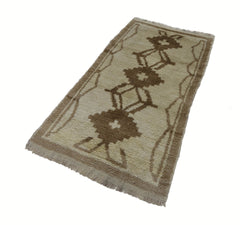 Handmade Area Rug - Beige Geometric Cotton Wool Turkish Vintage Carpet 3'3''x5'10''