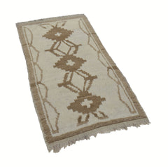 Handmade Area Rug - Beige Geometric Cotton Wool Turkish Vintage Carpet 3'3''x5'10''