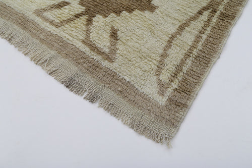 Handmade Area Rug - Beige Geometric Cotton Wool Turkish Vintage Carpet 3'3''x5'10''