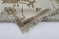 Handmade Area Rug - Beige Geometric Cotton Wool Turkish Vintage Carpet 3'3''x5'10''