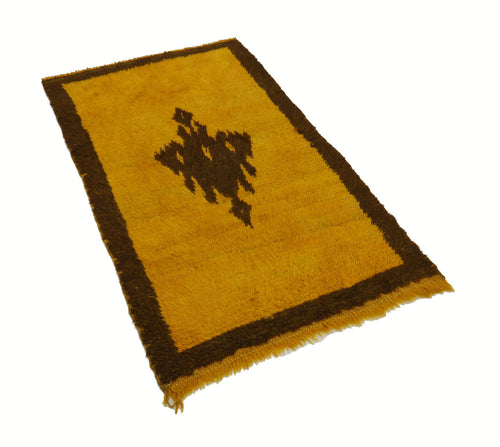 Tulu Yellow Geometric Cotton Wool Handmade Area Rug 3'6'' x 5'10''