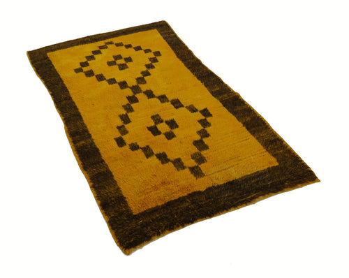 Handmade Area Rug - Yellow Geometric Cotton Wool Rug 3'11'' x 6'5'' Soft Durable Carpet