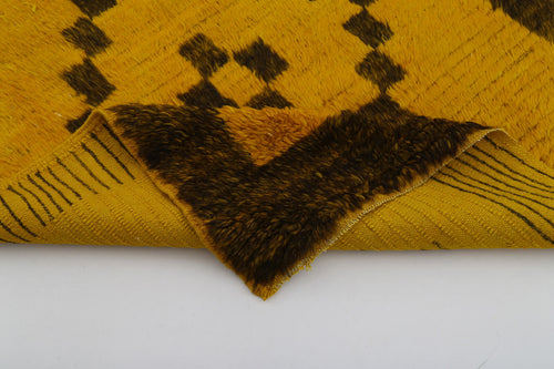 Handmade Area Rug - Yellow Geometric Cotton Wool Rug 3'11'' x 6'5'' Soft Durable Carpet