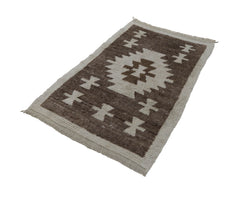 Tulu Beige Geometric Cotton Wool Handmade Area Rug 3'9'' x 6'0''