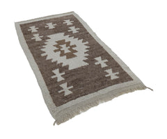 Tulu Beige Geometric Cotton Wool Handmade Area Rug 3'9'' x 6'0''