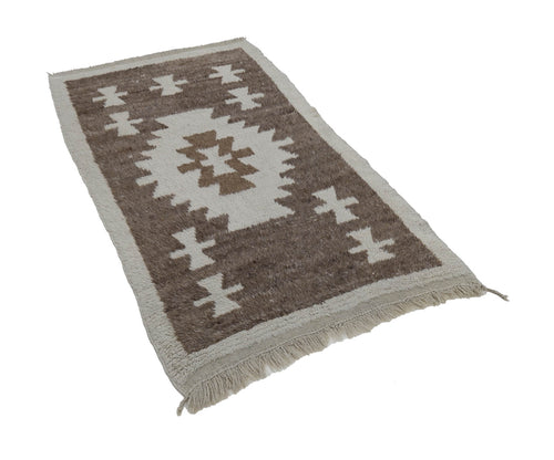 Tulu Beige Geometric Cotton Wool Handmade Area Rug 3'9'' x 6'0''