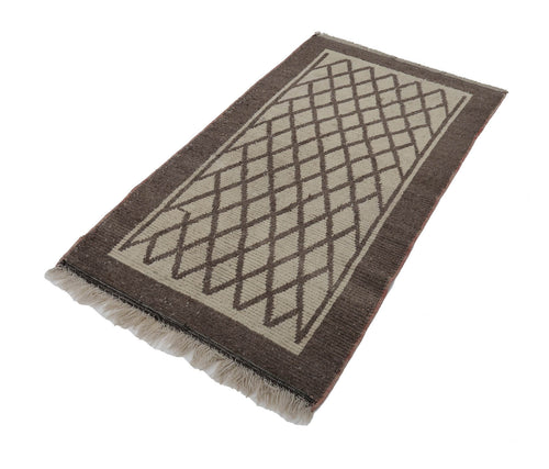 Handmade Area Rug - Beige Geometric Cotton Wool Rug 3'3'' x 5'10'' Durable Soft Carpet