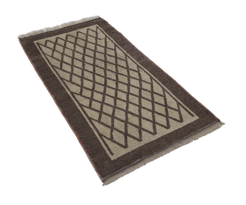 Handmade Area Rug - Beige Geometric Cotton Wool Rug 3'3'' x 5'10'' Durable Soft Carpet